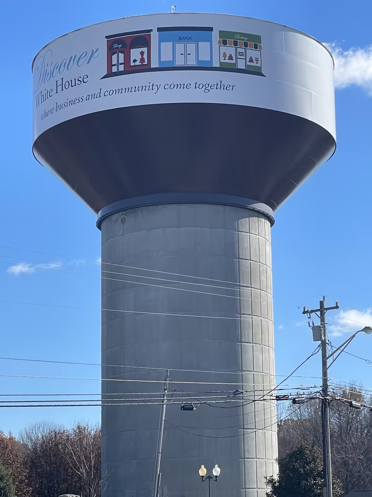 The White House water tower, the easiest landmark for finding us